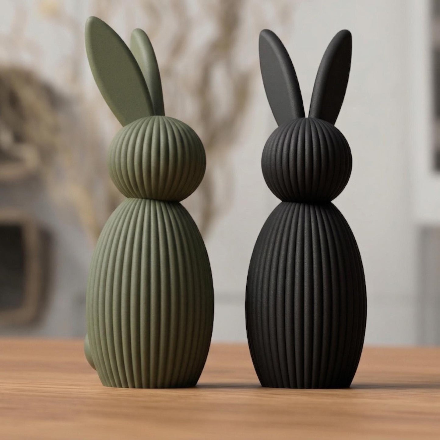 Minimalist Easter Bunny Decor, Modern Rabbit Statue Set, Scandinavian Spring Shelf Decor, Neutral Ribbed Bunny Ornament