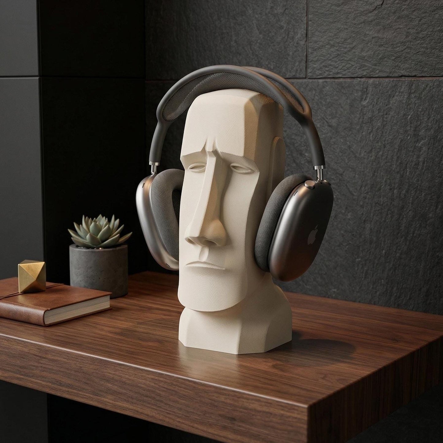 Moai Head Headphone Stand, Over Ear Headset Holder, Modern Desk Decor, Minimalist Sculpture Stand, Gift for Him