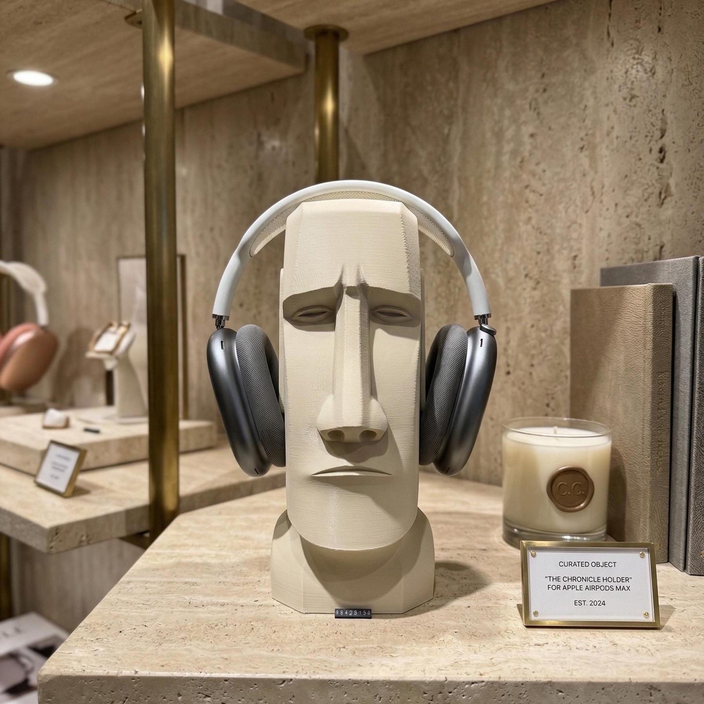 Moai Head Headphone Stand, Over Ear Headset Holder, Modern Desk Decor, Minimalist Sculpture Stand, Gift for Him